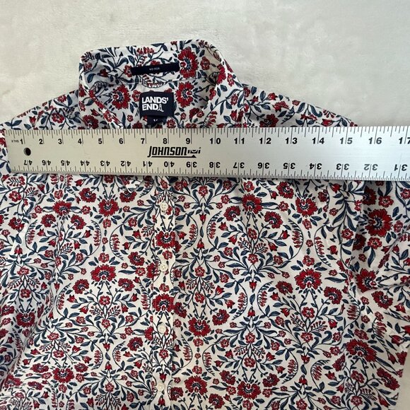 Lands' End Womens Floral No Iron Cotton Long Sleeve Button-Up Shirt Size 14 Red - Picture 4 of 8